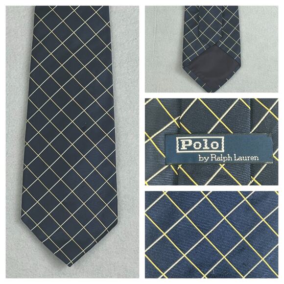 Polo by Ralph Lauren Blue Plaid Design 100% Silk Men's Necktie Hand Made Repp - Picture 1 of 16